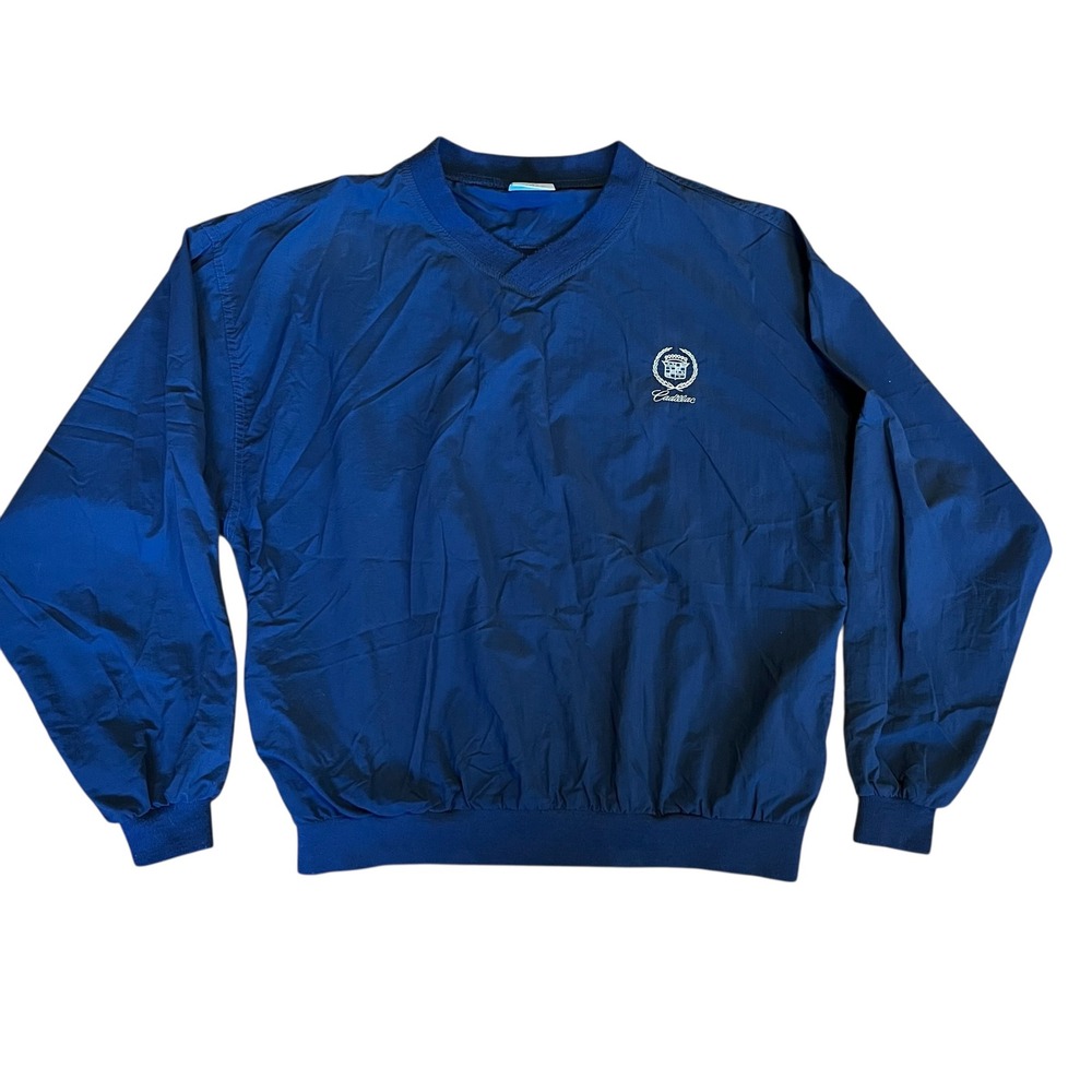 Vintage Munsingwear Cadillac Windbreaker Pullover Navy Blue Mens Large USA Made